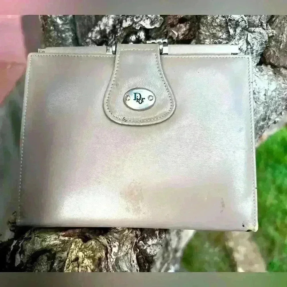 Vintage Christian Dior Coin Purse Kisslock Wallet Gray Bifold Snap‎ Closure